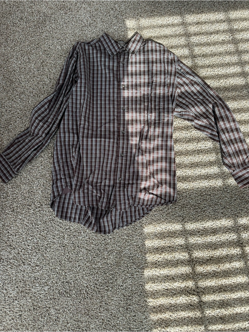 Old Navy Men's Brown and White Plaid Button-Down Shirt